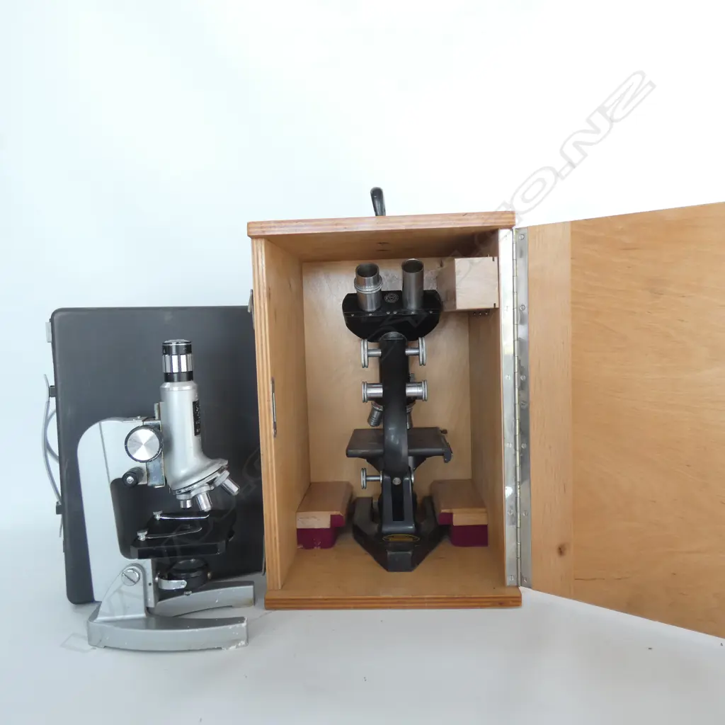 WATSON VICTOR MICROSCOPE IN BOX (EX D.S.I.R.) PARTS MISSING; AND SEARS STUD 1200X MICROSCOPE (AS-IS) Image 1++